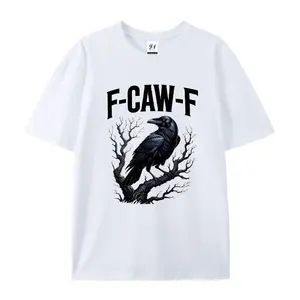 F-Caw-F Crow Shirt - Funny Raven Lover Tee Unisex Moonlit Bird T-Shirt Nature-Inspired Autumn Gift Menswear Tops Stylish Tshirt Streetwear Casual Medium Size Crewneck Tropical Shortsleeve