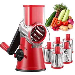 Rotary Cheese Grater Hand Crank with 5 Interchangeable  - Upgraded Cheese Shredder Featuring  Suction Base for Cheese Shredding, Wavy Slicing, Nut Grinding, Ice Shaving