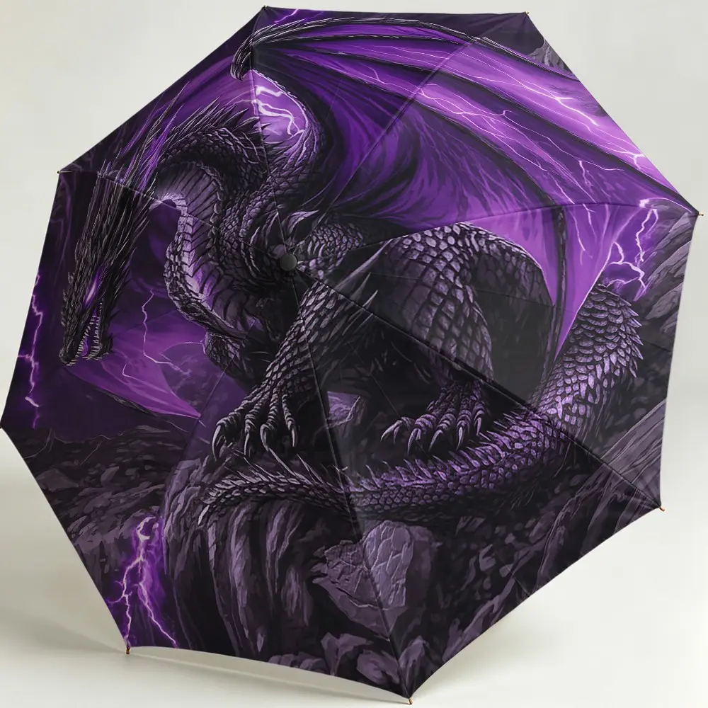 Thunder Dark Dragon Decorative Reverse Umbrella, 8-Rib Durable Design, Foldable, Rain/sun Use, Christmas/birthday Gift