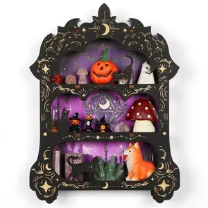 FNYDOX Magic Mirror Floating Shelf for Crystals Rocks Gems Healing Stones, Trinket Knick Knack Shelf Crystals Holder Organizer, Wooden Wall Shelf for Witch Witchy Wiccan Decor Spiritual Gifts