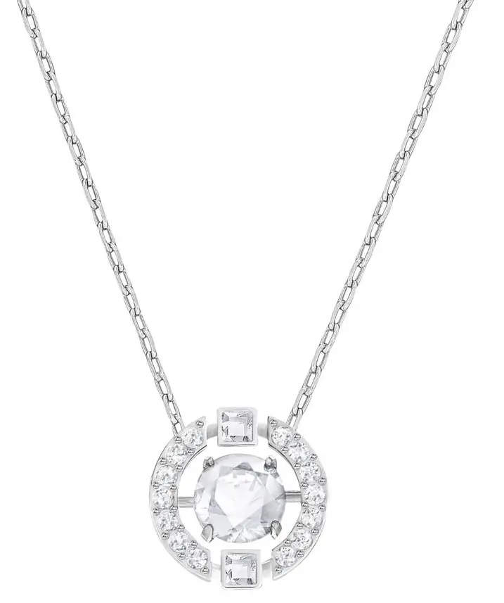 Swarovski Sparkling Dance Crystal Metal Necklace, Playful Silver Necklaces & Pendants for Daytime Wear - 5286137, Rhodium-Plated, Round, Adults, Floating Stone