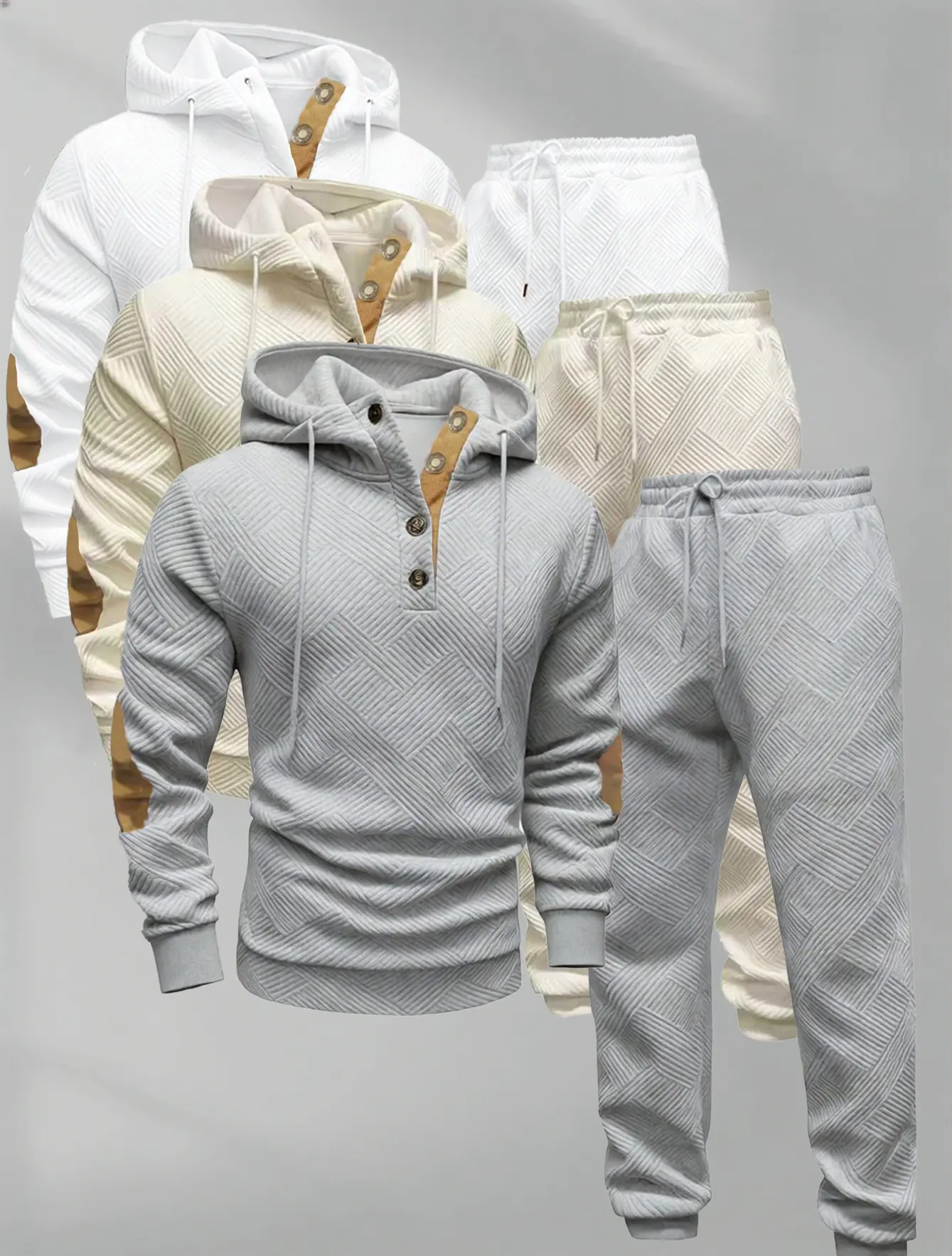 3-piece men's casual fashion set knitted jacquard sportswear and pants two-piece set