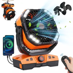 WESTTREE 2026 Upgraded Dual-Motor Camping Fan | Dual Blades for Stronger Airflow, 20000mAh Rechargeable with LED Light & 360° Hook | Portable Emergency Fan for Outdoor & Tent Use