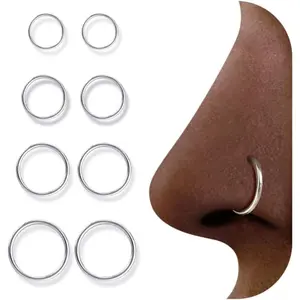 Jstyle 8Pcs 16G Stainless Steel Hinged Clicker Segment Nose Ring Hoop Piercing for Men Women Cartilage Daith Tragus Sleeper Earrings Improved Clasp 6-12MM