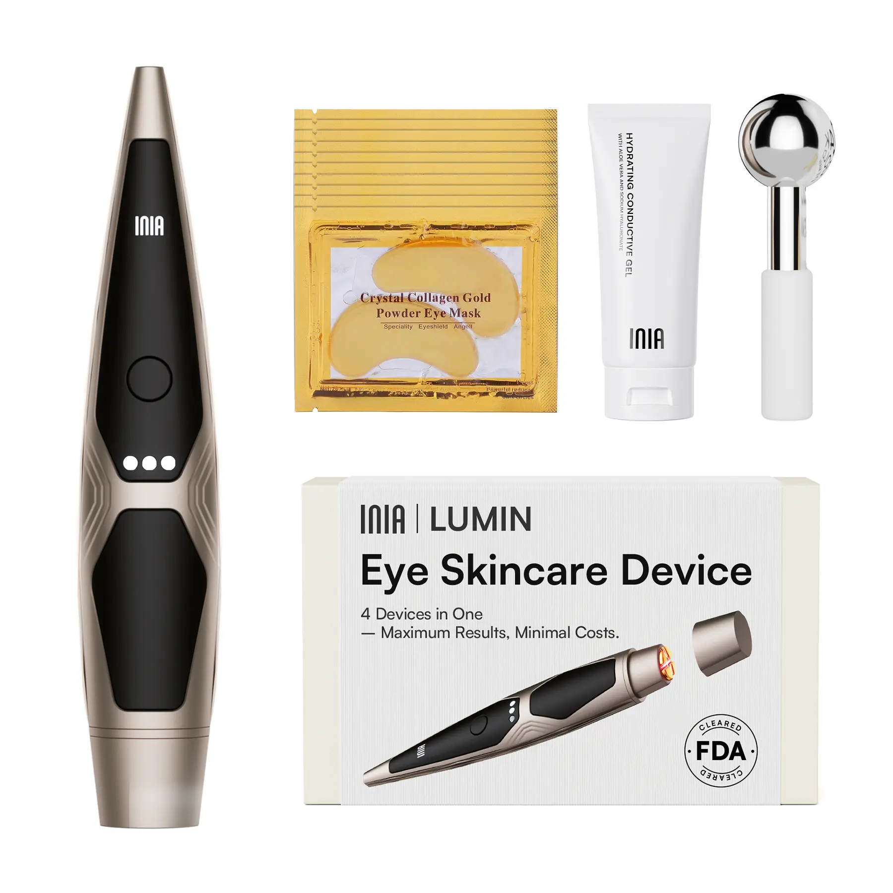 INIA LUMIN 4-in-1 Eye Skincare Wand – 3 Mins a Day for Fewer Lines in 14 Days & Less Puffiness in 21, FDA-Cleared, Spa-Level Results at a Fraction of the Price, Lift & Brighten Eyes in Just Weeks,Summer Beauty Gift Ideas