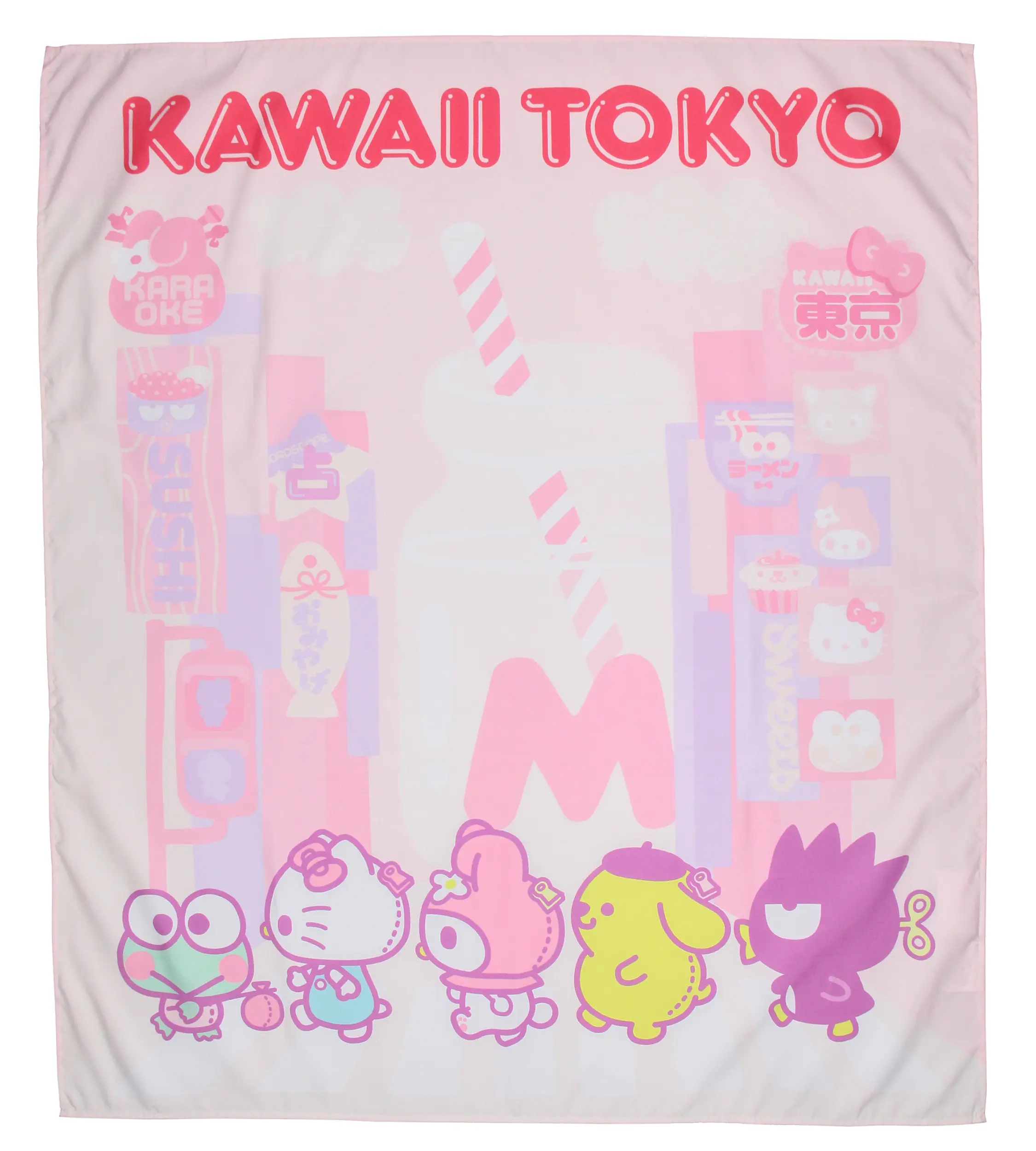 Sanrio Hello Kitty & My Melody Tokyo City Pop Art Tapestry - Lightweight Wall Decor, Gift for Anniversary, 40"x34" Home Supplies for Bedroom & Living Room, Cityscape, Synthetic