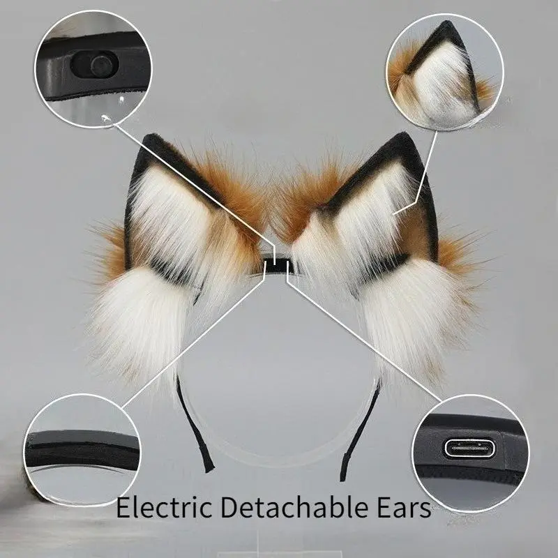 Rechargeable Plush Cat Ears Hair Accessory Cosplay Exhibition Movable Realistic Fox Ear Detachable Electric Headband Animal Ears