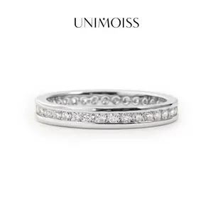 UniMoiss Eternal Path Ring Silver-Plated Channel Set Eternity Wedding Band Ring VVS Moissanite Ring Jewelry Perfect Birthday Engagement Wedding Anniversary Christmas Valentine's Day Gift
