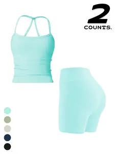 Two-Piece Set Women's Cami Top & High Waist Shorts Tracksuit Set for Gym Workout Running, Ladies Sportswear for All Seasons, Sports Fitness Wear