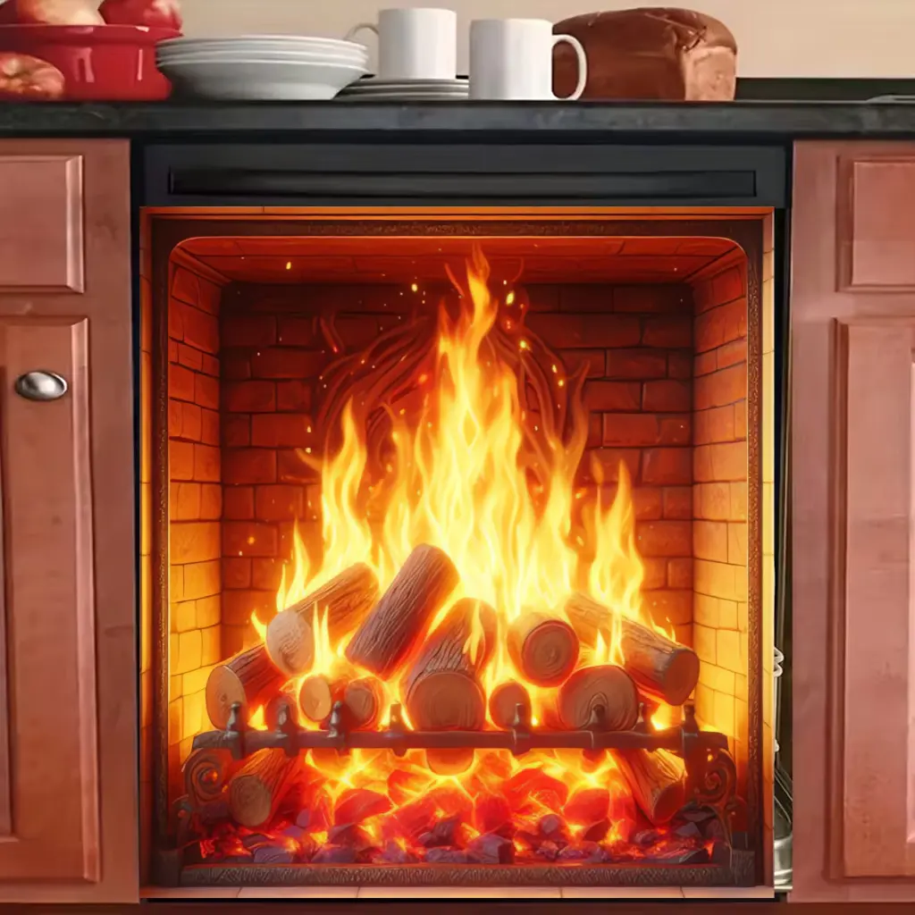 1pc 2D 11.81in x 11.81in Simulated Flame Fireplace Wall Decal - Self-adhesive vinyl fireplace, home ambiance decor flame sticker with warm, intense glow. Modern style, perfect for cozy home decor, fireplace accents, holiday season Decoration
