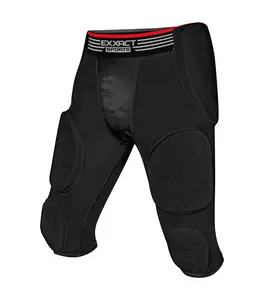 Exxact Sports Battle 7-Pad Football Girdle for Men- Finest Padded Compression Shorts, Mens Girdle Football with Cup Pocket, Adult & Youth Football Girdle (Black, A)