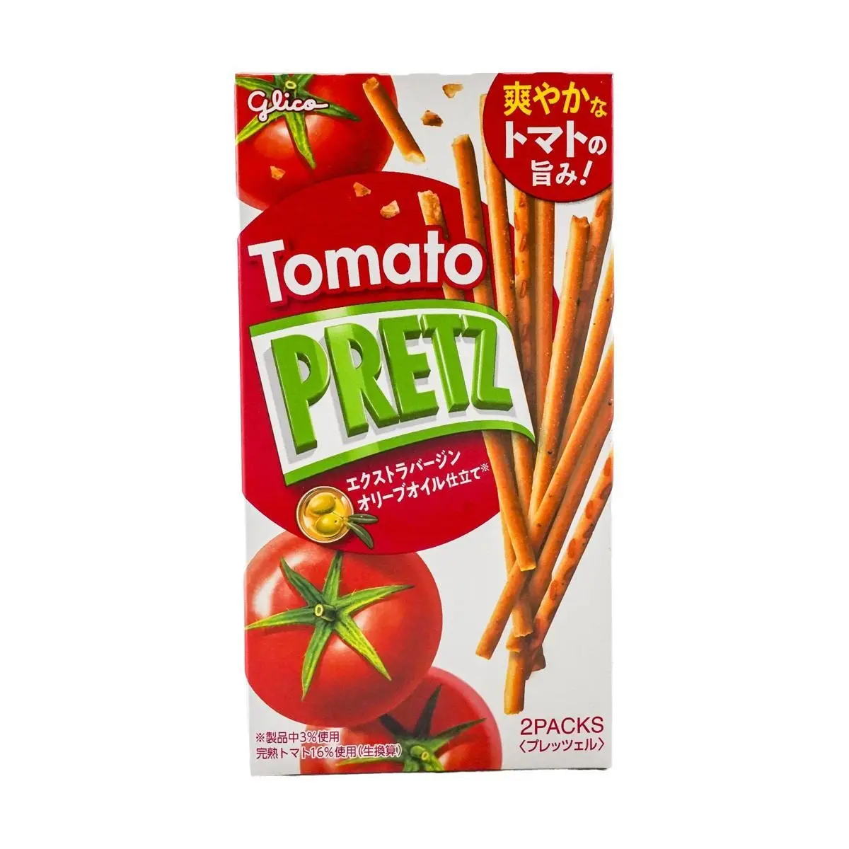Glico Japan PRETZ Tomato Flavor Crispy Snack Sticks 2-Pack 60g - Authentic Japanese Savory Biscuits