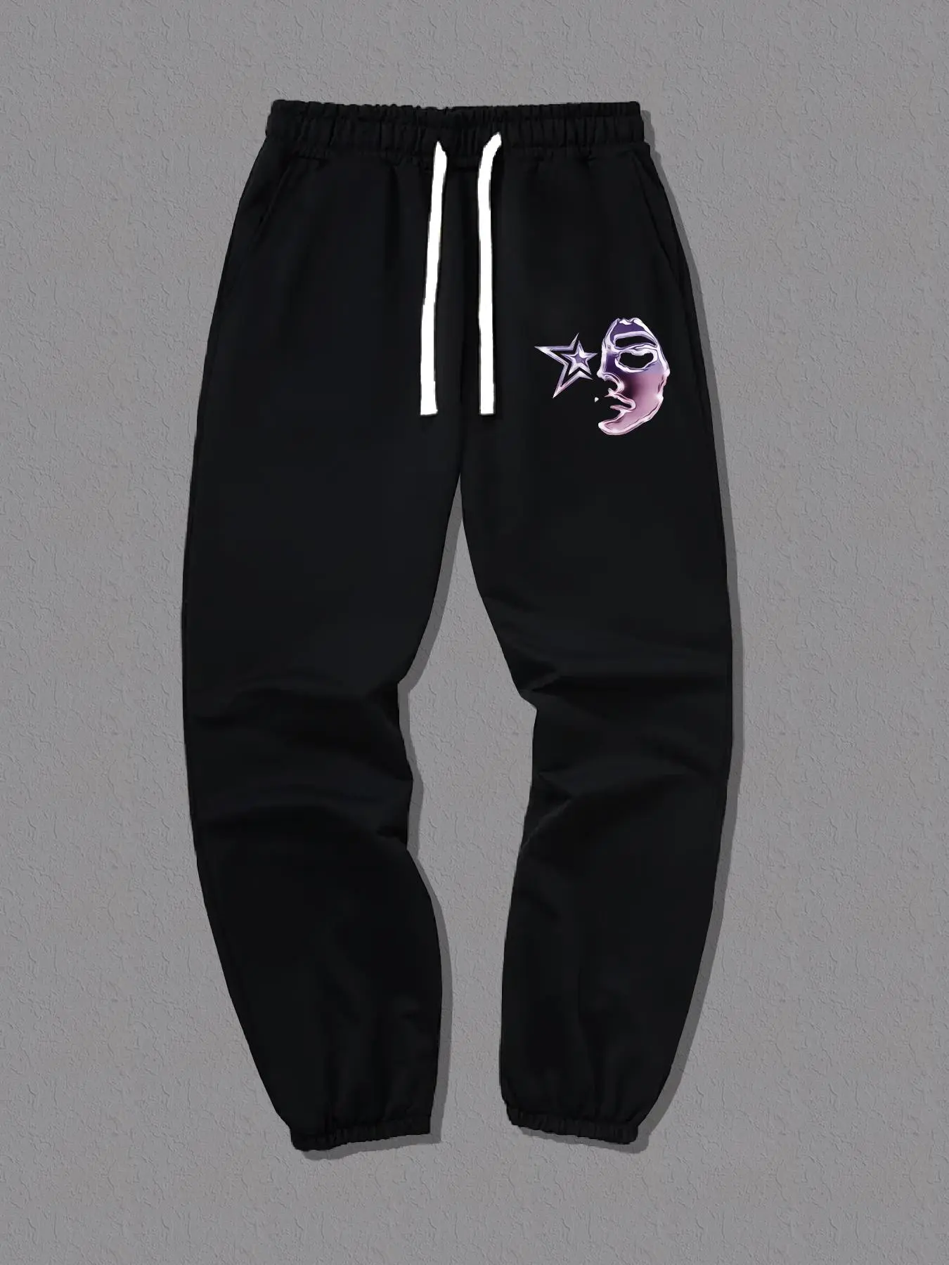 Men's Star & Face Print Drawstring Waist Sweatpants, Casual Loose Pocket Jogger Pants for Summer, Fashion Men's Bottoms for Daily Wear