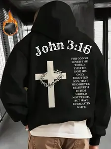 John 3:16 Bible Verse Hoodie - Cross Print Suitable for &, Unisex Religious Apparel for Church,, Outdoor Activities, Casual Wear with John 3 16 Scripture