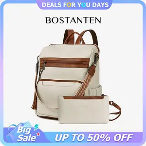 BOSTANTEN Backpack for Women Leather Womens Backpack Purse 2PCS Laptop Backpack Large Ladies Shoulder Bags with Wristlet,summerwins,campingessentials,campinggear,vacationoutfits,beachoutfits