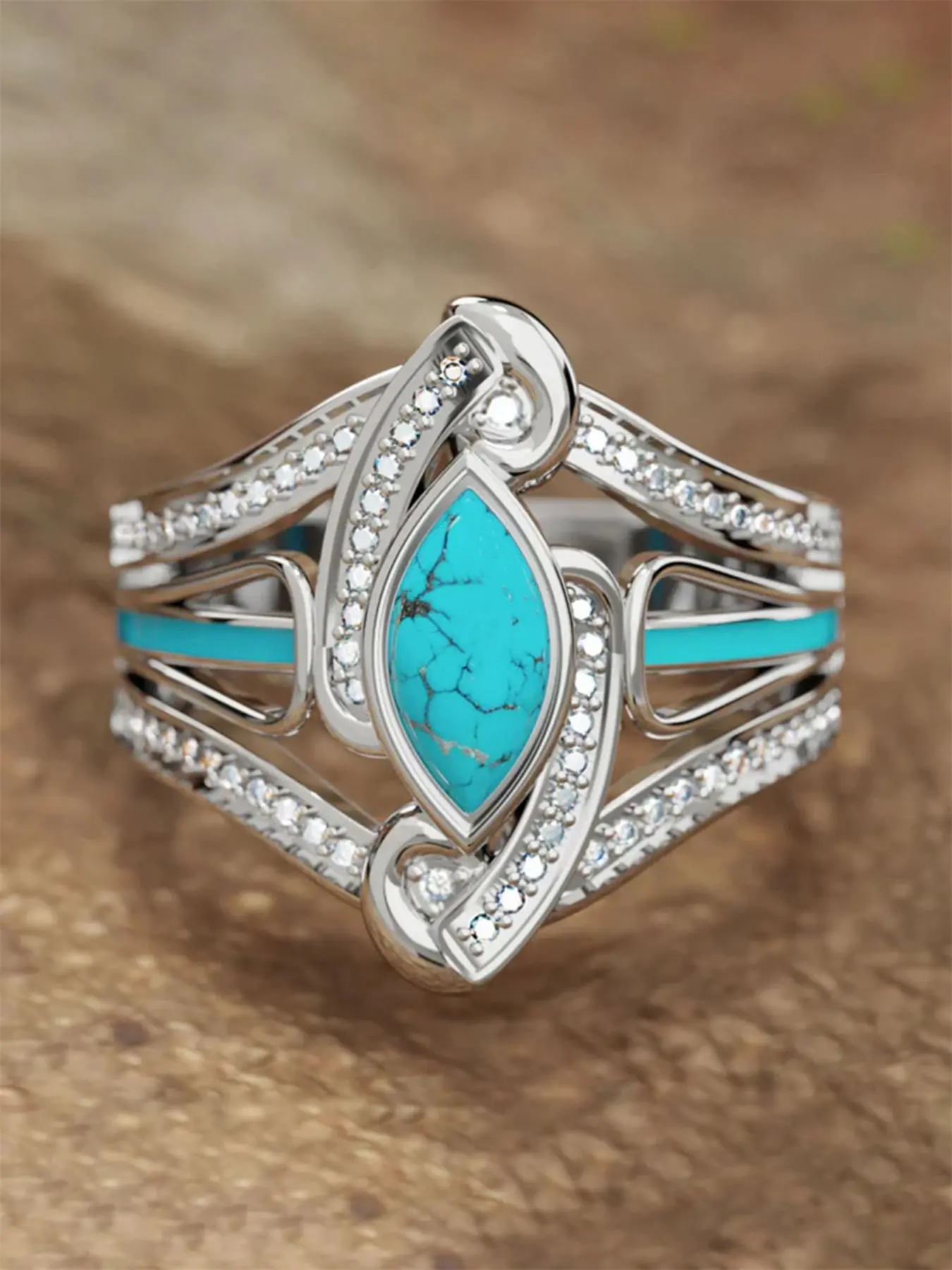 1 PC Luxury Cubic Zirconia & Faux Turquoise Bridal Ring For Women For Wedding Engagement Party Jewelry Valentine's Day Gift