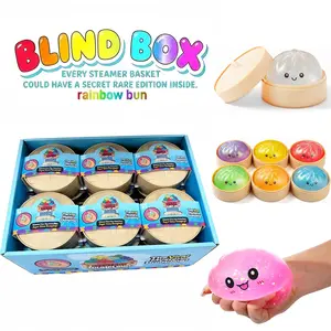 Glitter Dumpling Squishy Toy, Slow Rising Soft TPR Bao Bun Squeeze Stress Ball with Mini Steamer, Mystery Box Random Color Sensory Fidget Toy, Anxiety Relief Desk Decor, Easter Basket Stuffer Holiday Birthday Gift for Kids Adults（12pc）