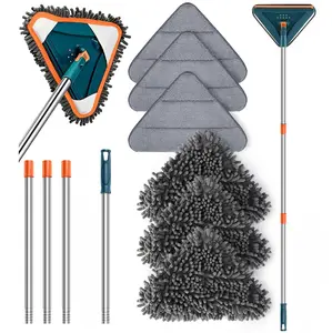 Adjustable No-Bend Telescopic Mop - 360° Spinning Head, 6 Replacement Pads, Multi-Purpose Wall Cleaning Tool for Floors, Baseboards, Home Supplies Use