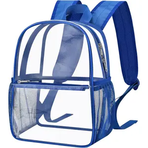 Clear Backpack Stadium Approved, Size 12x9x4 Small Clear Bag for Stadium Events with Front Pocket, See Through Backpack for  Events Concert, Blue