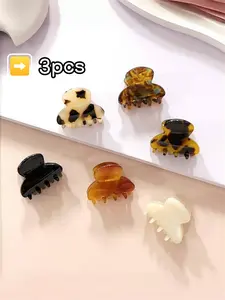 3pcs Mini Hair Claw Clips in Leopard and Solid Colors, Bohemian Style for Bangs and Ponytails, Ideal Hair Accessories for Women, Hair Claws Set