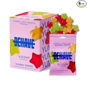 BEHAVE Low Sugar, Low Carb Gummy Candy | Healthy, High in Fiber, Keto & Diabetic Friendly Snack | Non-GMO, Gluten-Free, Dairy-Free, No Artificial Flavors or Sweeteners | Sweet Stars, 1.8oz (6-Pack)