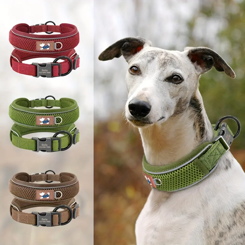Customized Dog Collar - Soft Breathable Mesh Fabric, Tear-Resistant Solid Nylon, Adjustable Size, Reflective Safety Design for Small, Medium, Large Dogs, Size S, Collars