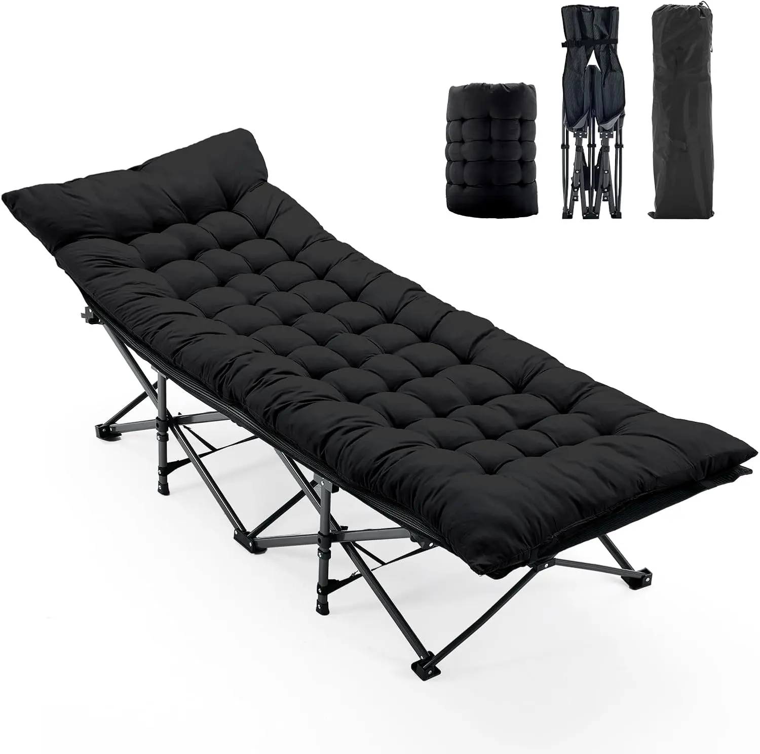 Oversized XXL Folding Camping Cot with Mattress, Heavy Duty Sleeping Cot Bed Portable Adults Outdoor Bed with Carry Bag, Travel Camp Cots