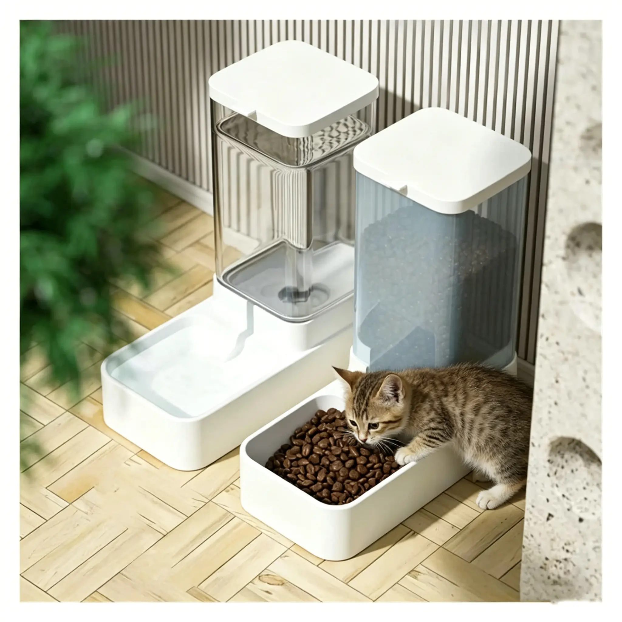 Automatic Cat Dog Feeder and Water Dispenser Food and Water Bowl Set, Gravity Cat Feeder, Automatic Dog Water Dispenser, Pet Feeding Station Easy Refill Non-Slip Stable Base Pet Food and Water Bowl Set - Large Size (2.1kg/3.8L)