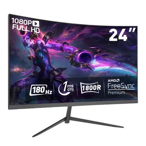 VESA New 24" Curved True Gaming Monitor, FHD 1080P, 180Hz Refresh Rate, 1ms Response Time, FreeSync, HDR, Ultra-Slim Bezel, HDMI & DP Ports, Built-in Speakers, VESA-Mount Compatible