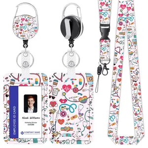 Retractable badge holder with UV printing, bus card holder, company ID card holder, meal card holder, ID card holder with lanyard, neck strap, retractable card clip Acrylic Unbreakable School Hall to Back