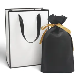 Party Favor Bags Set of 2 | Reusable Kraft Paper Tote Bag with Ribbon Drawstring Non-Woven Pouch | Wedding Guest Gift Wrap Bridal Shower Baby Shower Return Gifts | Multi Colour Party Favor Packs