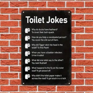 Vintage Style Bathroom Wall Decor Aluminum Plaque Cute Toilet Puzzle Sign Home Bathroom Room Decoration Gift for Friends Bathroom Decorations