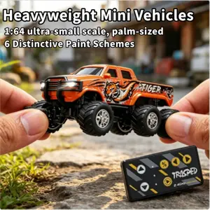 【6-wheel monster truck】1:64 Mini Alloy Remote Control Car, RC Model Car, Rechargeable APP-Controlled 2.4GHz, Stress Relief Desktop Decor, Boys' Festival Gift
