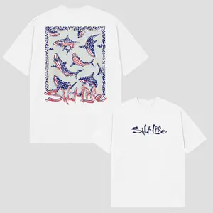 Salt Life Shark T-Shirt 2026 – USA Flag Shark Pattern Graphic Shirt, Beach Coastal Fishing Shirt, Men’s Tops