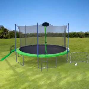 16FT Trampoline with Slide , Outdoor Trampoline for Kids and Adults with Enclosure Net and Ladder,Football Goal,Backboard Recreational Trampoline with Enclosure