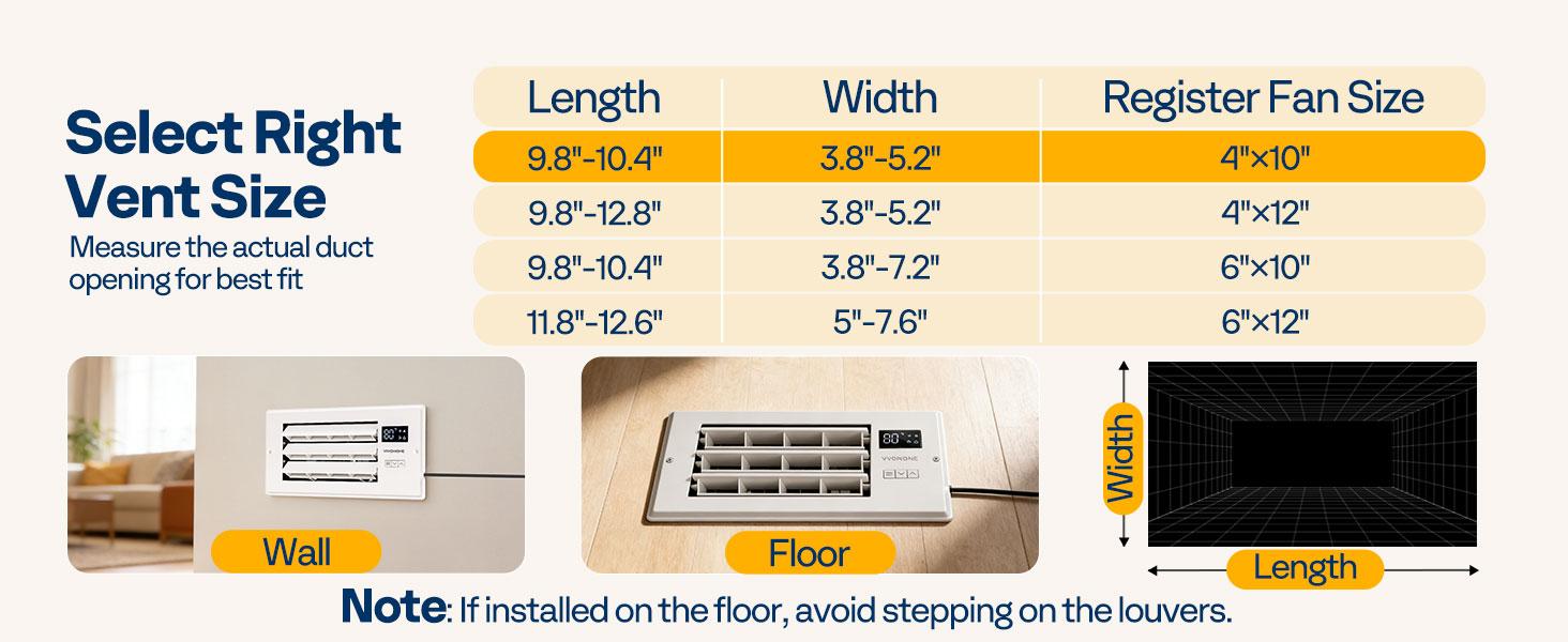 VIVOHOME Register Booster Fan WIFI App & Remote Control - With Adjustable Louver - Smart Thermostat & 10-Speed - AC Vent Fan for Floor, Ceiling, Wall - Quiet Operation (White)