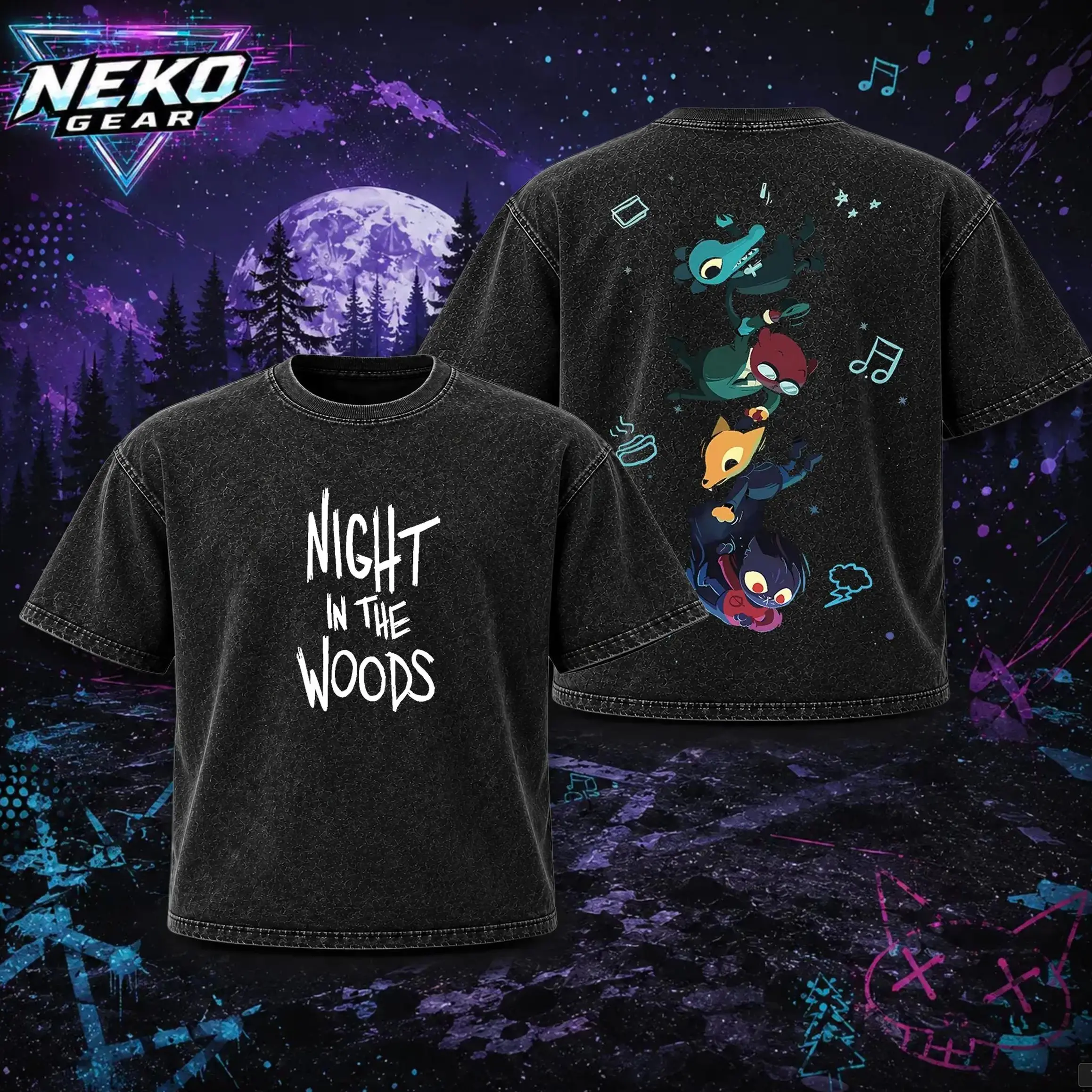 Neko Gear Night in The Woods Mae Borowski T-Shirt Double Printed Unisex Acid Washed Lightweight Cotton T-Shirt, Gothic Shirt, Video Game Shirt, Gamer Gift, Unisex Clothing hood ville star labs shirt ,fathersdaygift Menswear Oversized Streetwear