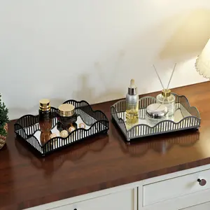 European New Mirror Glass Tea Tray, Luxurious Fruit Dish, Home Coffee Table, Living Room Storage Metal Tray Decor
