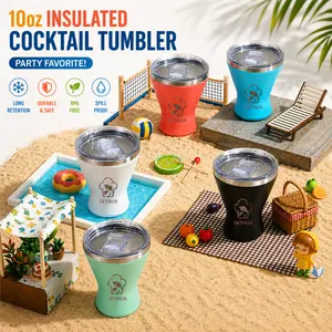 Skyaua 10oz Portable Stainless Steel Classic Martini Glass with Lid - Temperature Insulated Fruit Drink Tumbler, for Outdoor, Picnic Use Drinkware Stylish, Five Colors Reusable Birthday