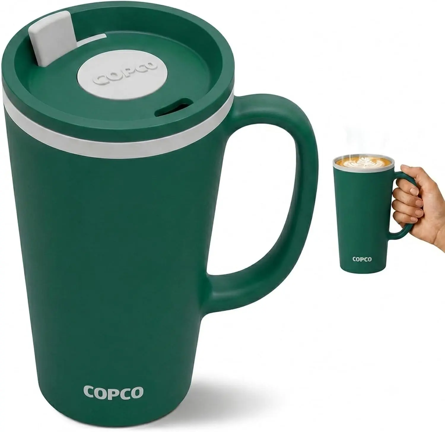 Copco 16 Oz Portable Reusable Insulated Sturdy Wide Mouth Tumbler - Hunter Green Desk Beverage Cup with Lid, Ideal for Ice Cubes