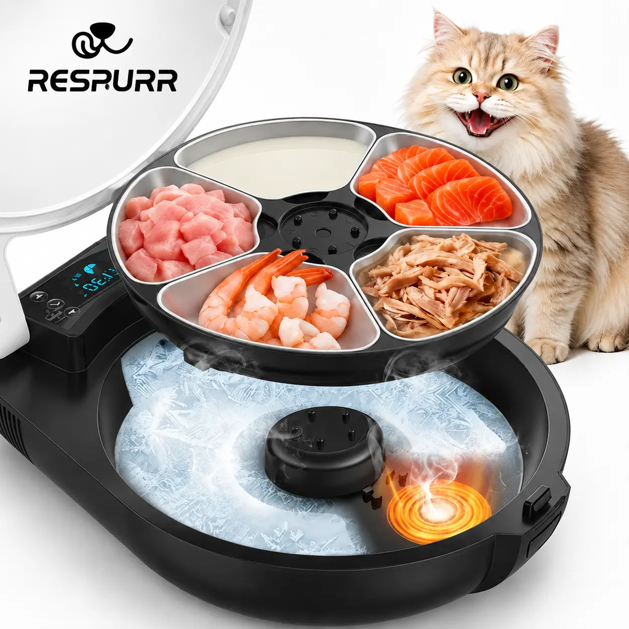 Automatic Pet Feeder Wet Food with 304 StainlessSteel Bowl,Refrigerated Auto Cat Feeder with Semiconductor Cooling,5 Fresh Meals for 3 Day,Meal Warming Function,Easy to Clean,Programmable Timer Cat Food Dispenser Wired Design,No Batteries Required cattray