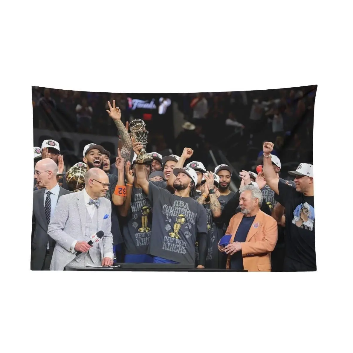Jalen Brunson NBA Finals Trophy Flag Tapestry, Water-Resistant Wall Decoration, Wedding Room Backdrop, Ideal Gift for Basketball Fans & Boyfriends