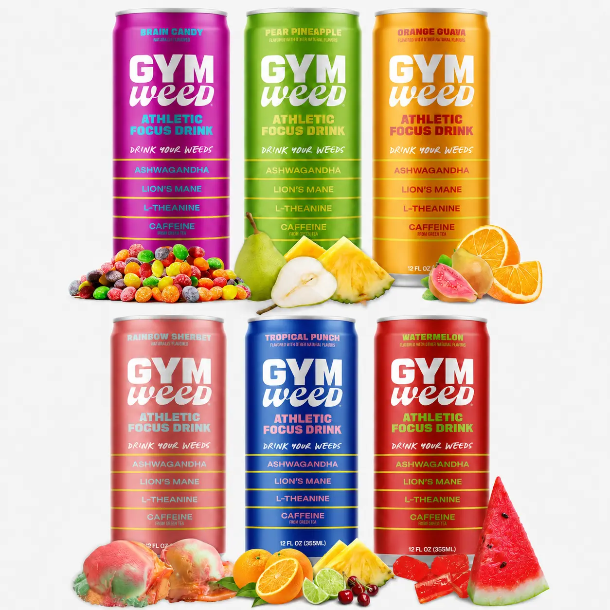 GYM SODA | Athletic Focus Drink / Adaptogens and Caffeine / Ashwagandha / Lion's Mane / L-Theanine / 12 Pack / Variety & Single Flavors