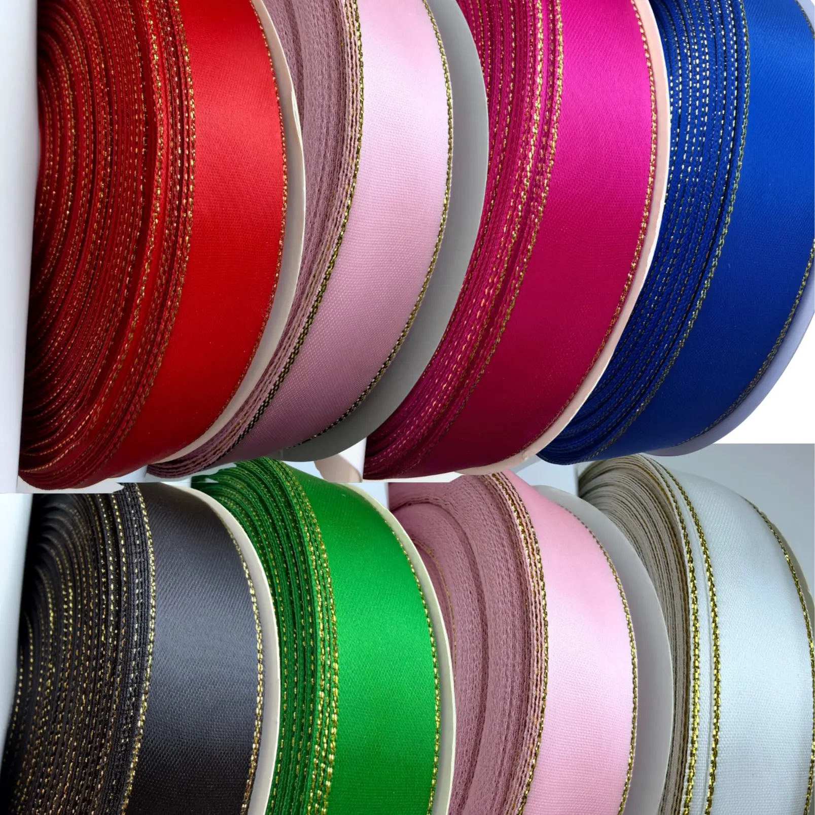 7/8 Double Sided Satin Gold Trim Ribbon 50 Yard