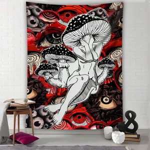 1pc Art Girl Mushroom Eye Tapestry, Large Size Decorative Hang Cloth, Holiday Gift, Party Decoration, Home Decoration, Live Broadcast Background Cloth, Wall Tapestry
