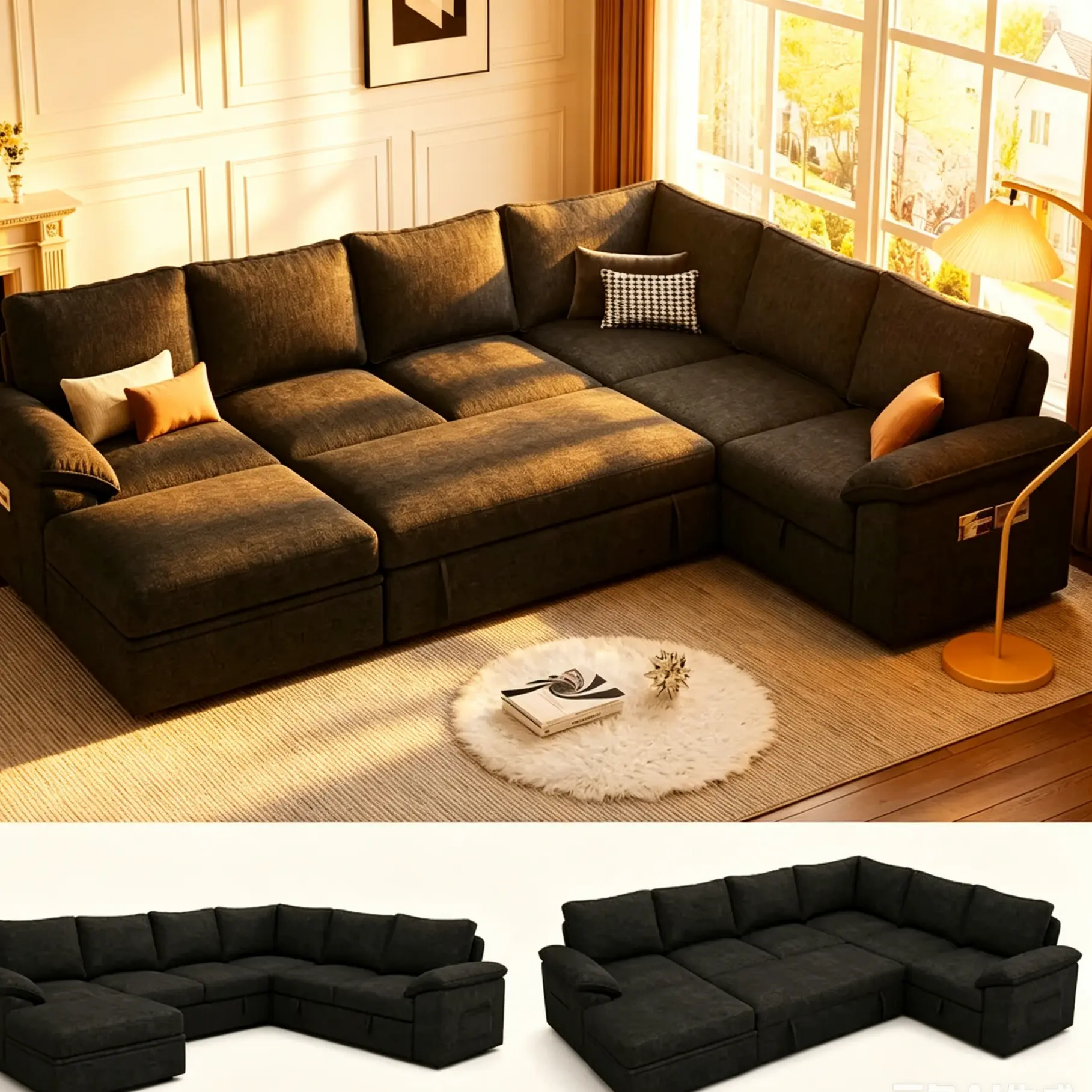 Modular L-Shape Chaise Sectional Sofa  - Convertible Sofa Bed, Cozy Deep Seat Cloud Modern Couch for Living Room, Sponge Compression Furniture, No Assembly Required Apartment Furniture,dorm essentials,home decor