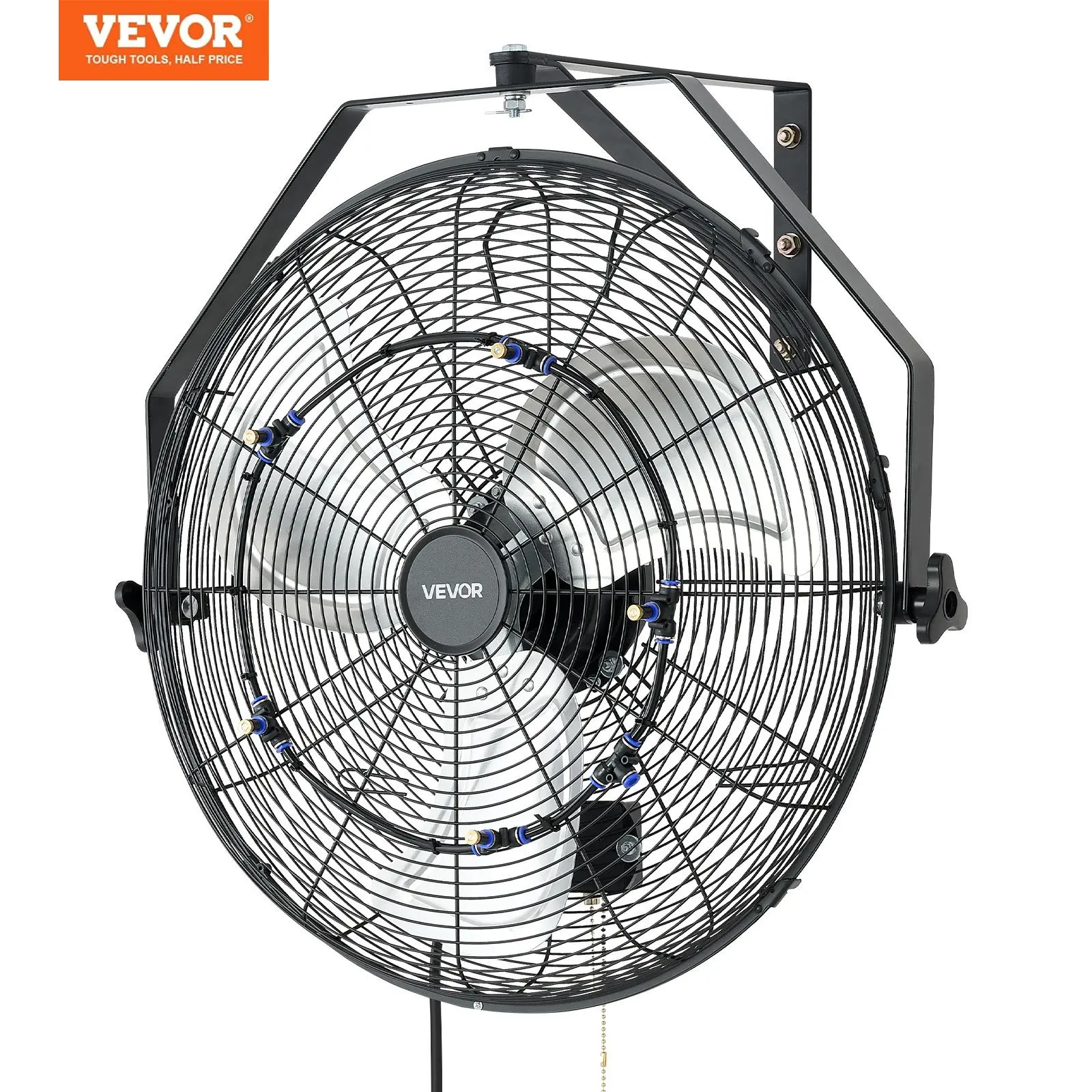 VEVOR Industrial Wall Mount Fan, 20 in Multifunctional Cooling Fan with Mist, 3 Speeds, IP44 Protection, ETL Listed Black Metal Frame Model, Controllable Angle for Garage, Outdoor Use
