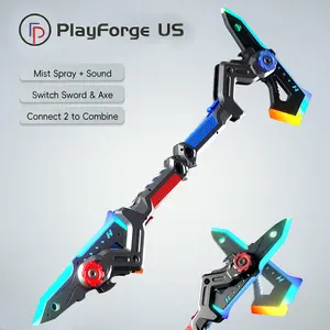 LED Transforming Sword Toy with Sound & Fog, RGB Light, Real Mist Effect, Axe & Sword, Combine Two for Dual Mode, USB Rechargeable, Transformer, Outdoor Stuff for Kids, Perfect Gift Box for Boys