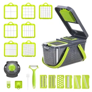Kitchen Tool Organiser, Miibox Vegetable Chopper with Container 22-in-1 Veggie Choppers and Dicers Food Chopper Cutter for Onion Tomato Multi Kitchen Tool with Lemon Squeezer -13 Blades