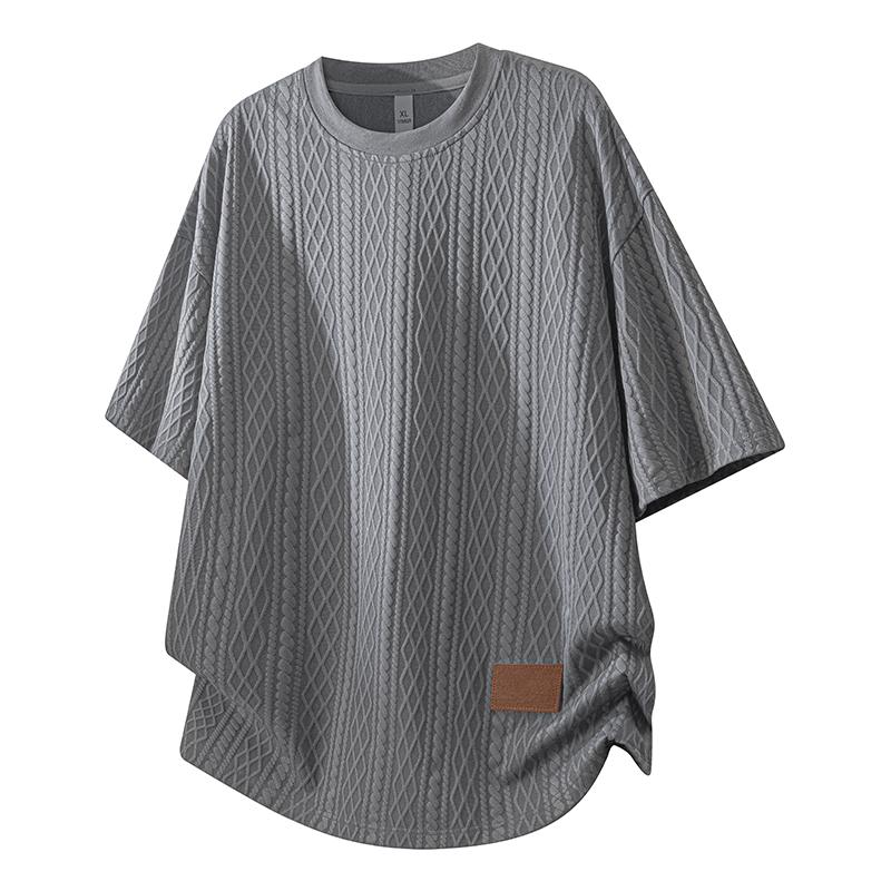 Men’s casual knit-texture T-shirt, summer loose-fit crew neck short-sleeve top, oversized streetwear tee for everyday wear